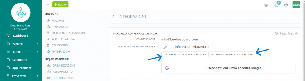 Sincronizzazione Beebeeboard con Google Calendar